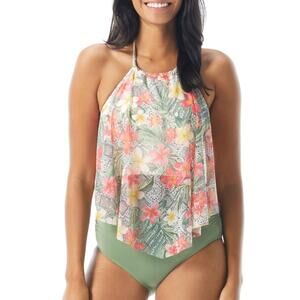 Coco Reef Aura Mesh Ruffle Cropped  Underwire Swim Tankini Top 34D Monaco NWT